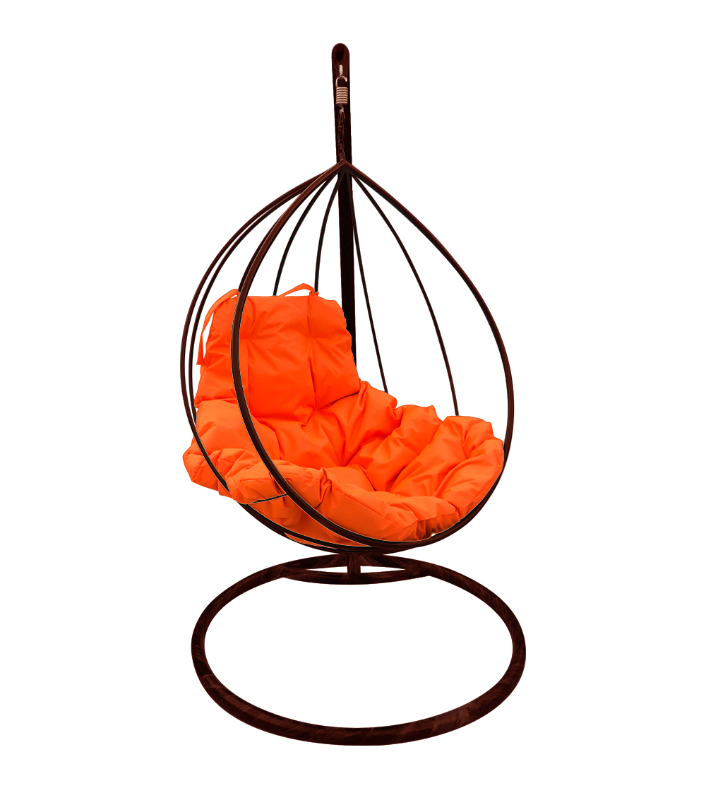 фото Подвесное кресло m-group 1772 капля коричневое с оранжевой подушкой