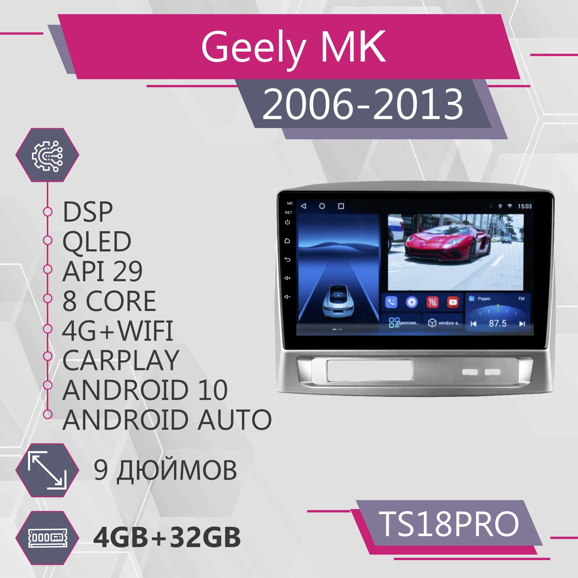 Магнитола Точка Звука TS18Pro для Geely MK 1/ Джили 4+32GB 2din
