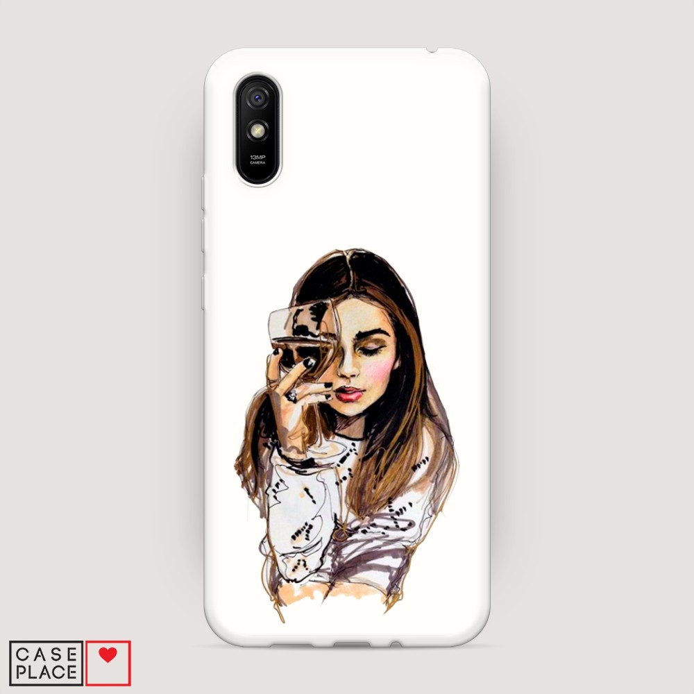 

Матовый силиконовый чехол "Девушка с бокалом" на Xiaomi Redmi 9A, 38957-1