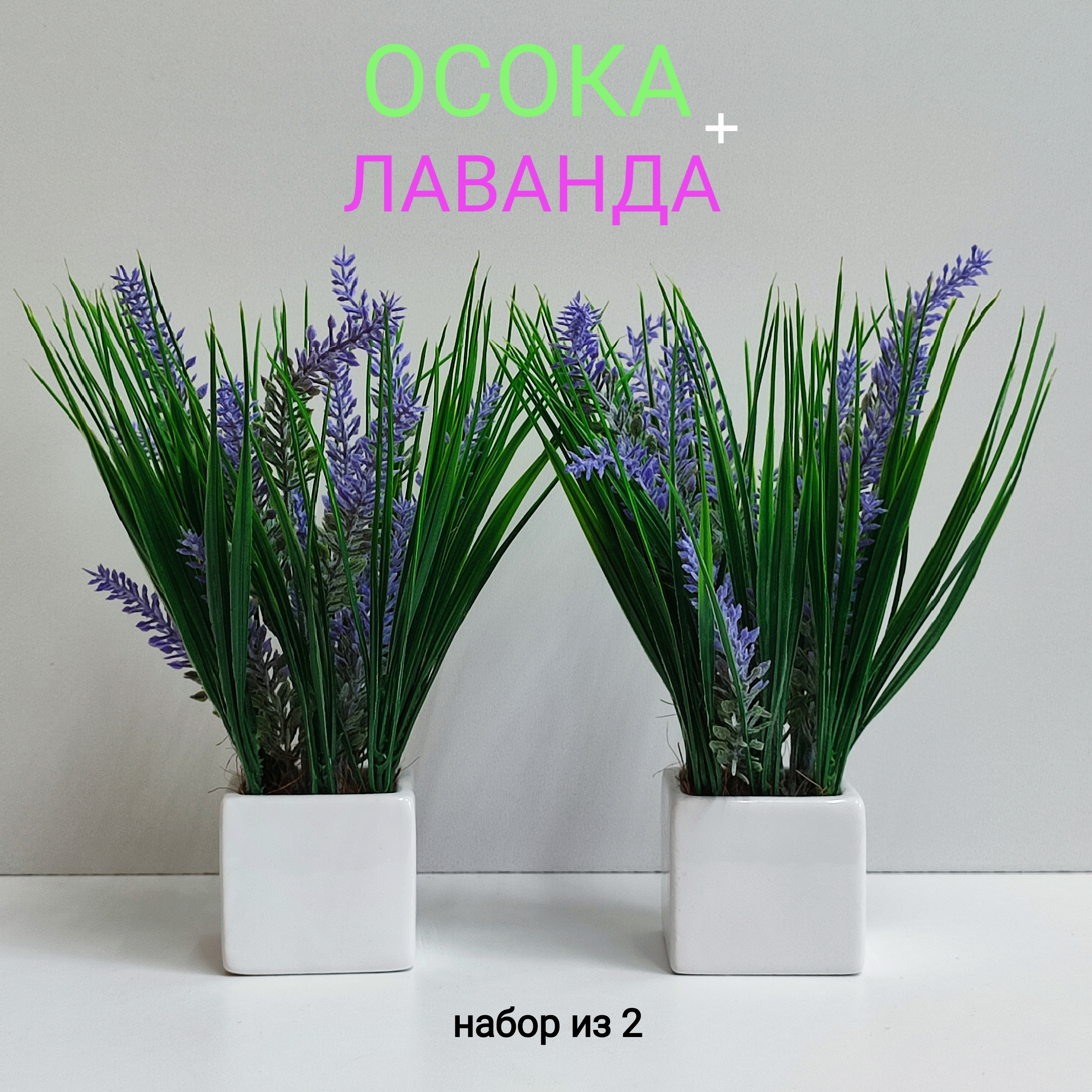 

Искусственная осока в керамическом кашпо, набор из 2, Зеленый, КГЛО2