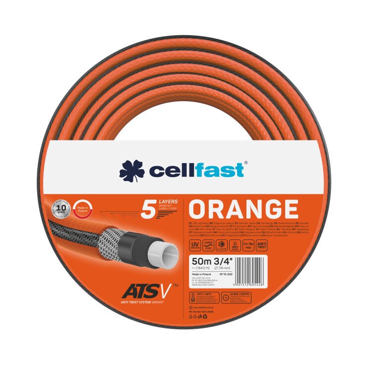 Шланг для полива Cellfast Садовый шланг 5 слоя ORANGE 1/2