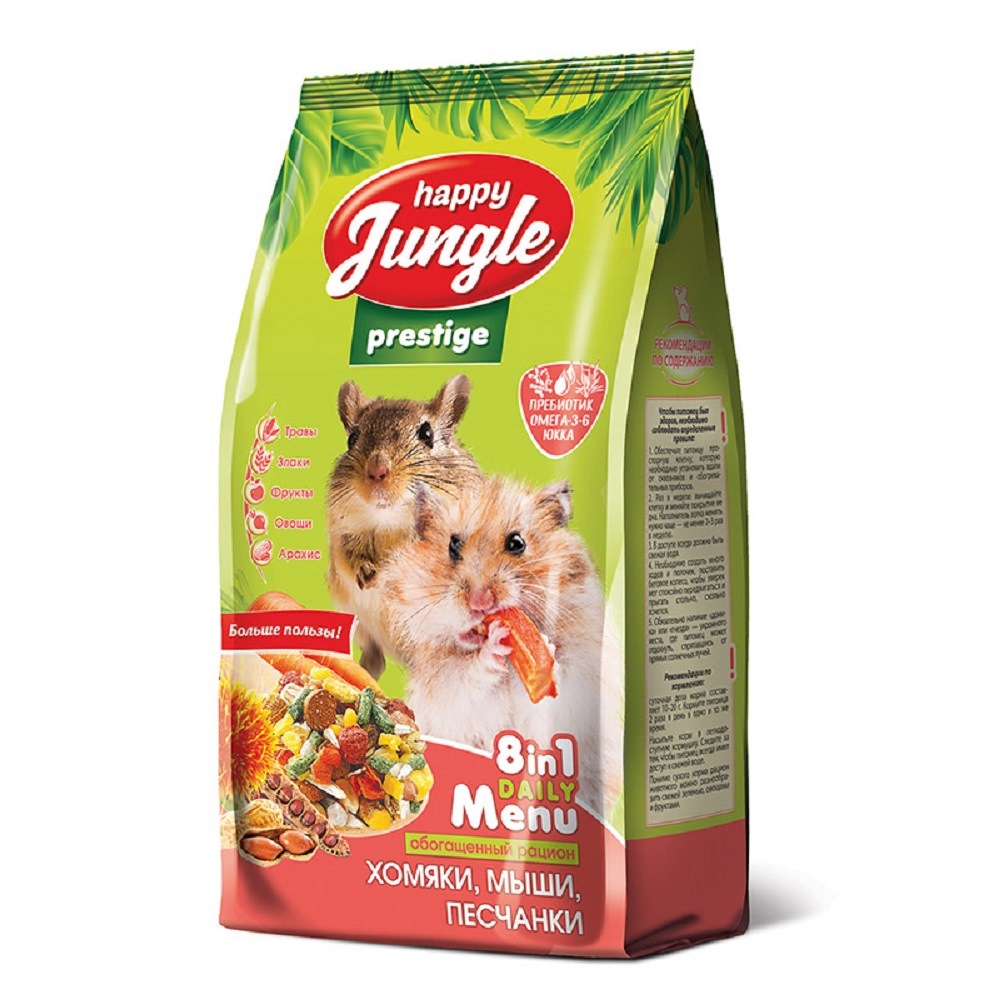 Сухой корм для хомяков, мышей, песчанок Happy Jungle Prestige, 500 г