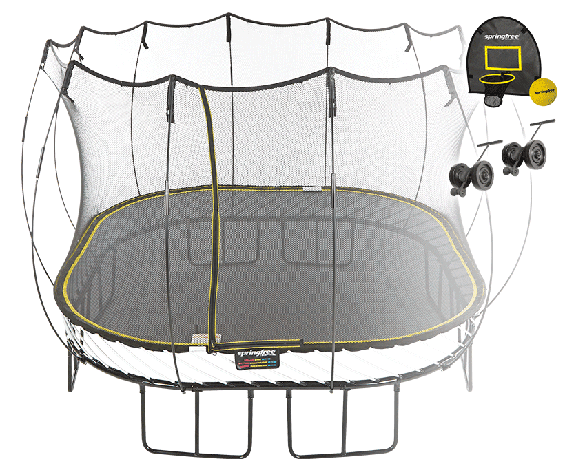 

Батут SPRINGFREE квадратный S113 HW с корзиной для мяча и колесиками, s113hw