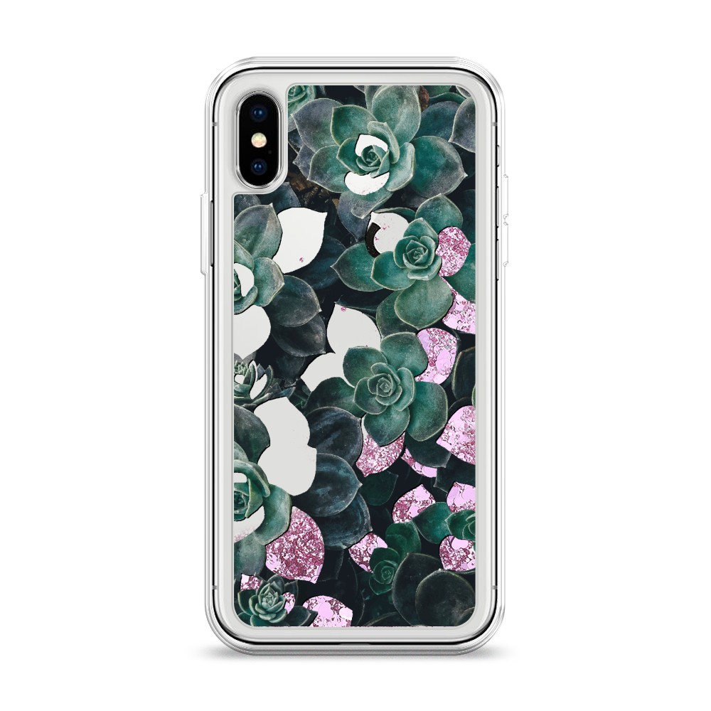 

Жидкий чехол с блестками "Сукуленты цветные" на Apple iPhone XS (10S), 11894-1