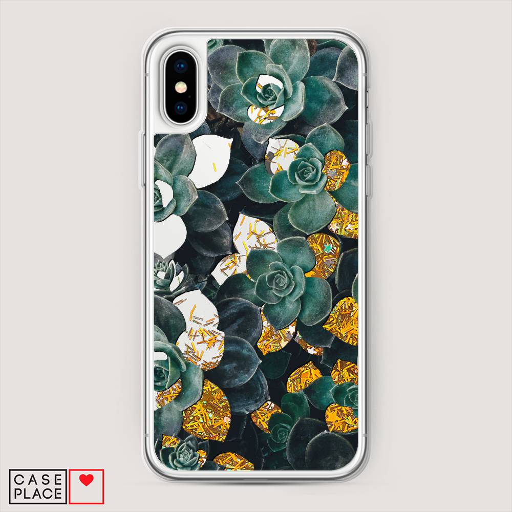 

Жидкий чехол с блестками "Сукуленты цветные" на Apple iPhone XS Max (10S Max), 11990-1
