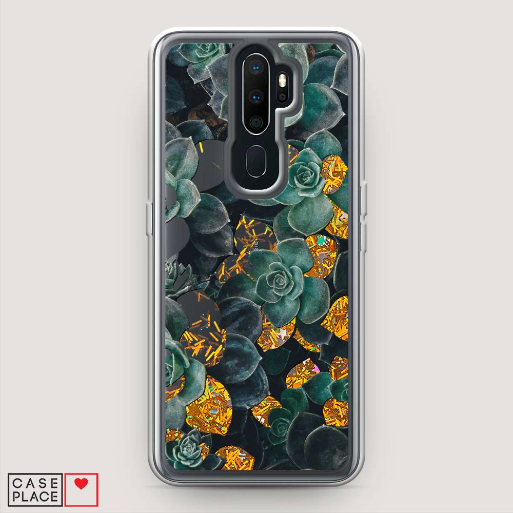

Жидкий чехол с блестками "Сукуленты цветные" на Oppo A5 (2020), 251390-1