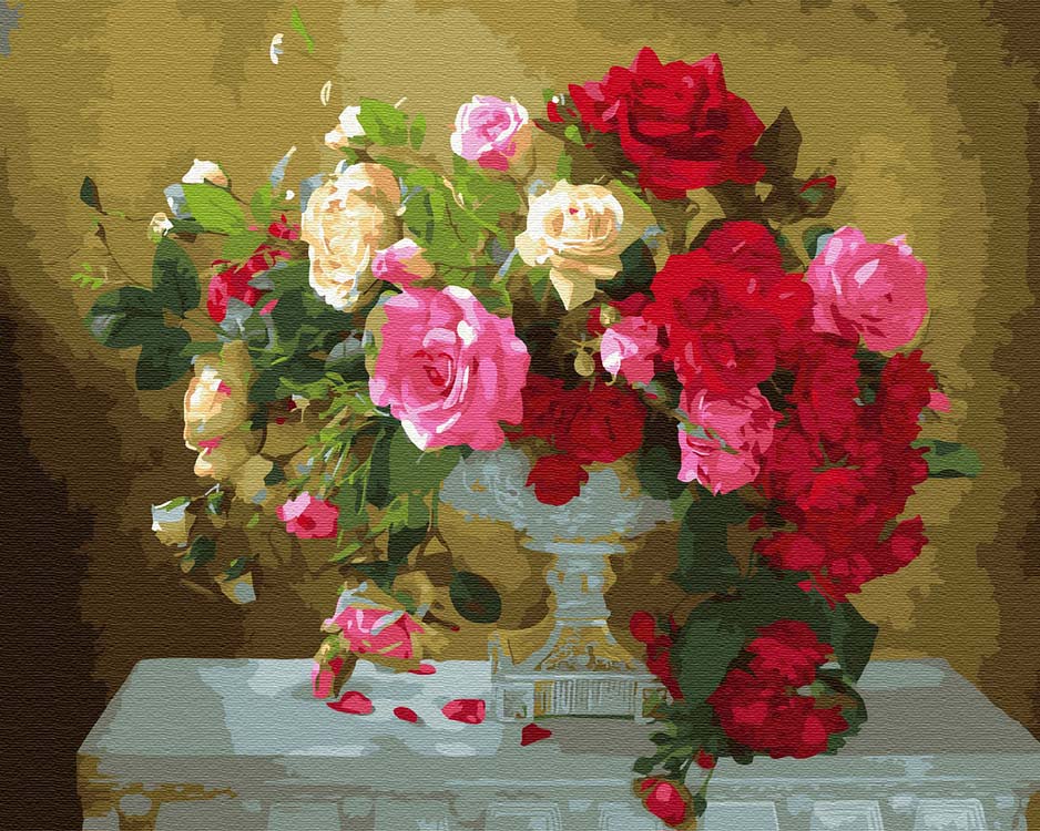 Картина по номерам ВанГогВоМне Розы в белом кубке
