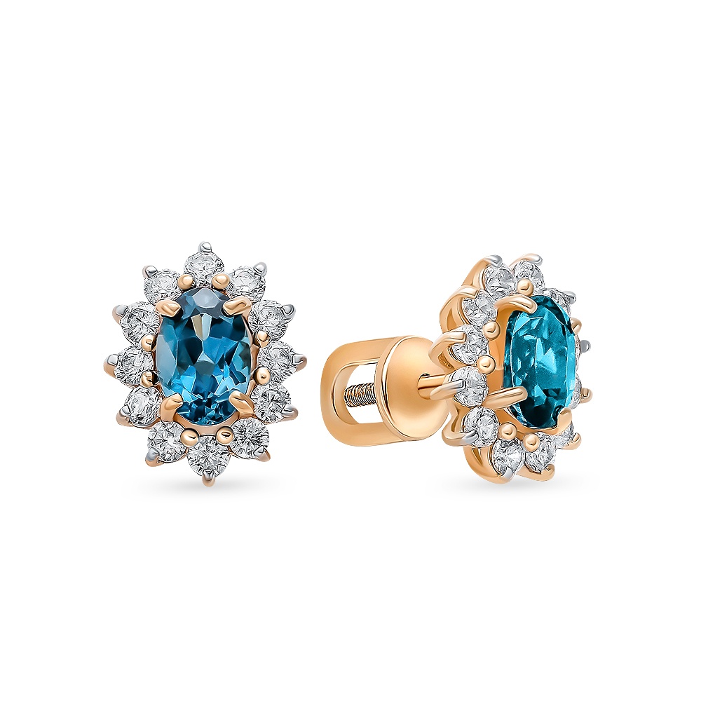 

Серьги пусеты из золота 585Gold 202009420, топаз/фианит, 202009420