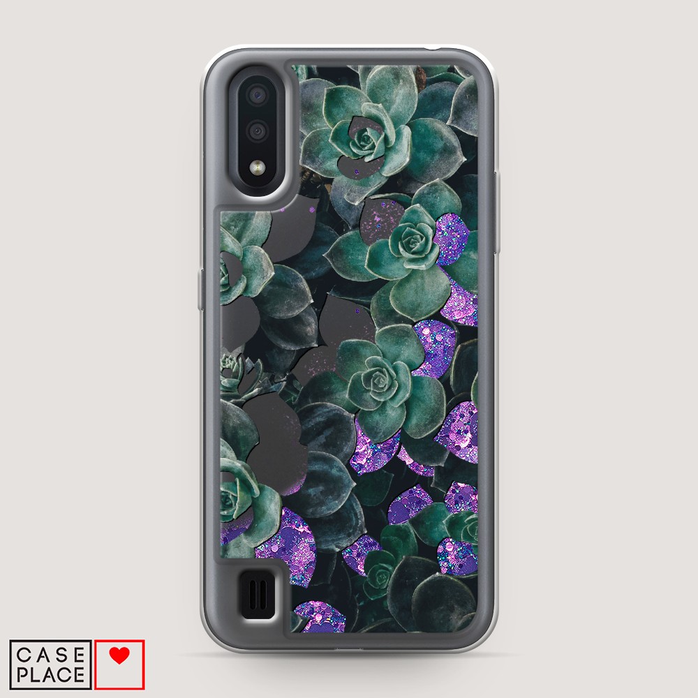 

Жидкий чехол с блестками "Сукуленты цветные" на Samsung Galaxy A01, 29592-1