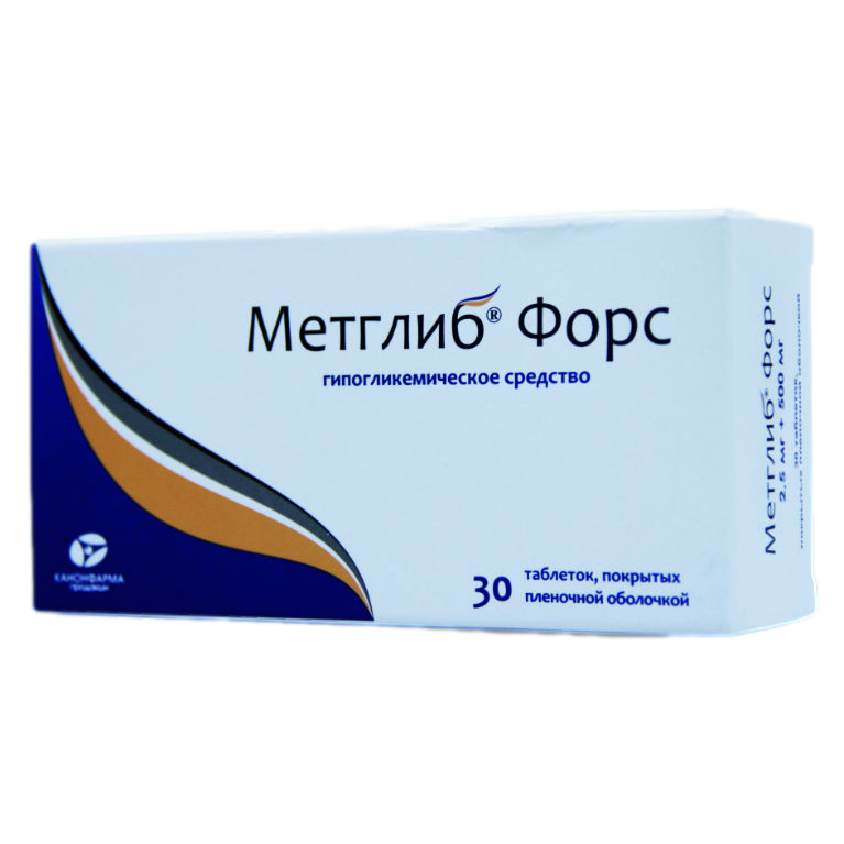 Купить Метглиб Форс таблетки 5 мг+500 мг 30 шт., Канонфарма продакшн ЗАО