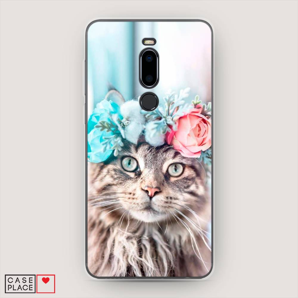 

Чехол Awog на Meizu M8 "Кот в венке", Серый;голубой;розовый, 73150-2