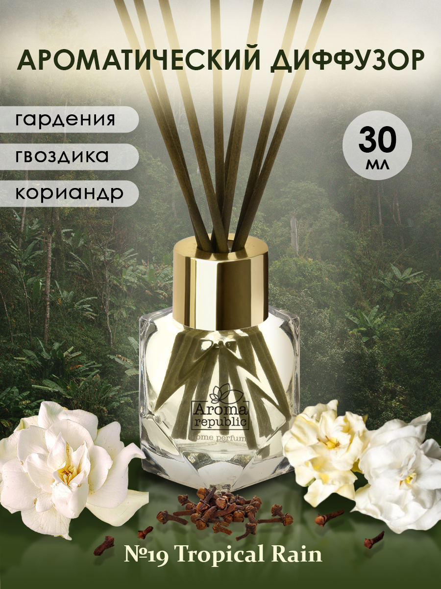 Аромадиффузор в стеклянном флаконе,AROMA REPUBLIC 30 мл №19 Tropical rain