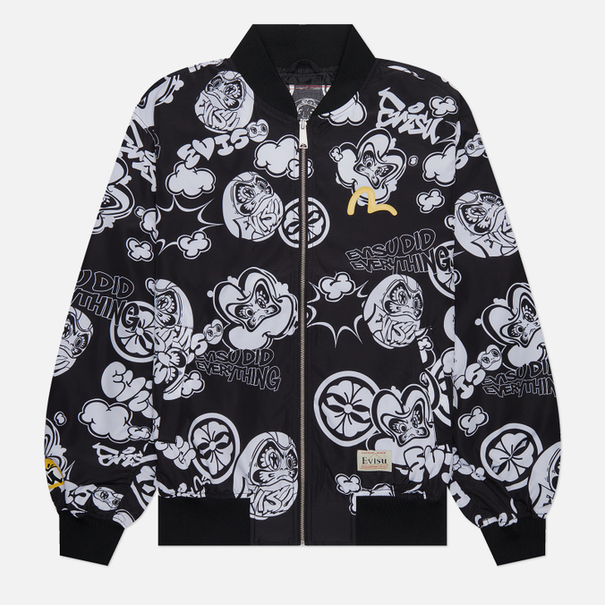 Мужская куртка бомбер Evisu Heritage Graffiti Daruma All Over Print чёрный, Размер S