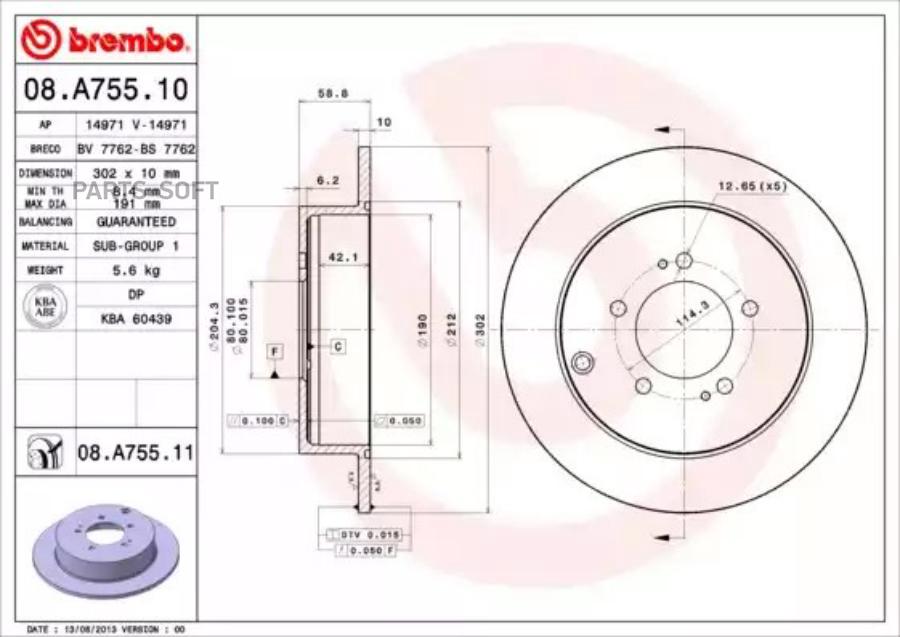 

Диск Тормозной Задний Citroen C-Crosser/Mitsubishi Outlander Ii /D=302mm Brembo 08.A755.11