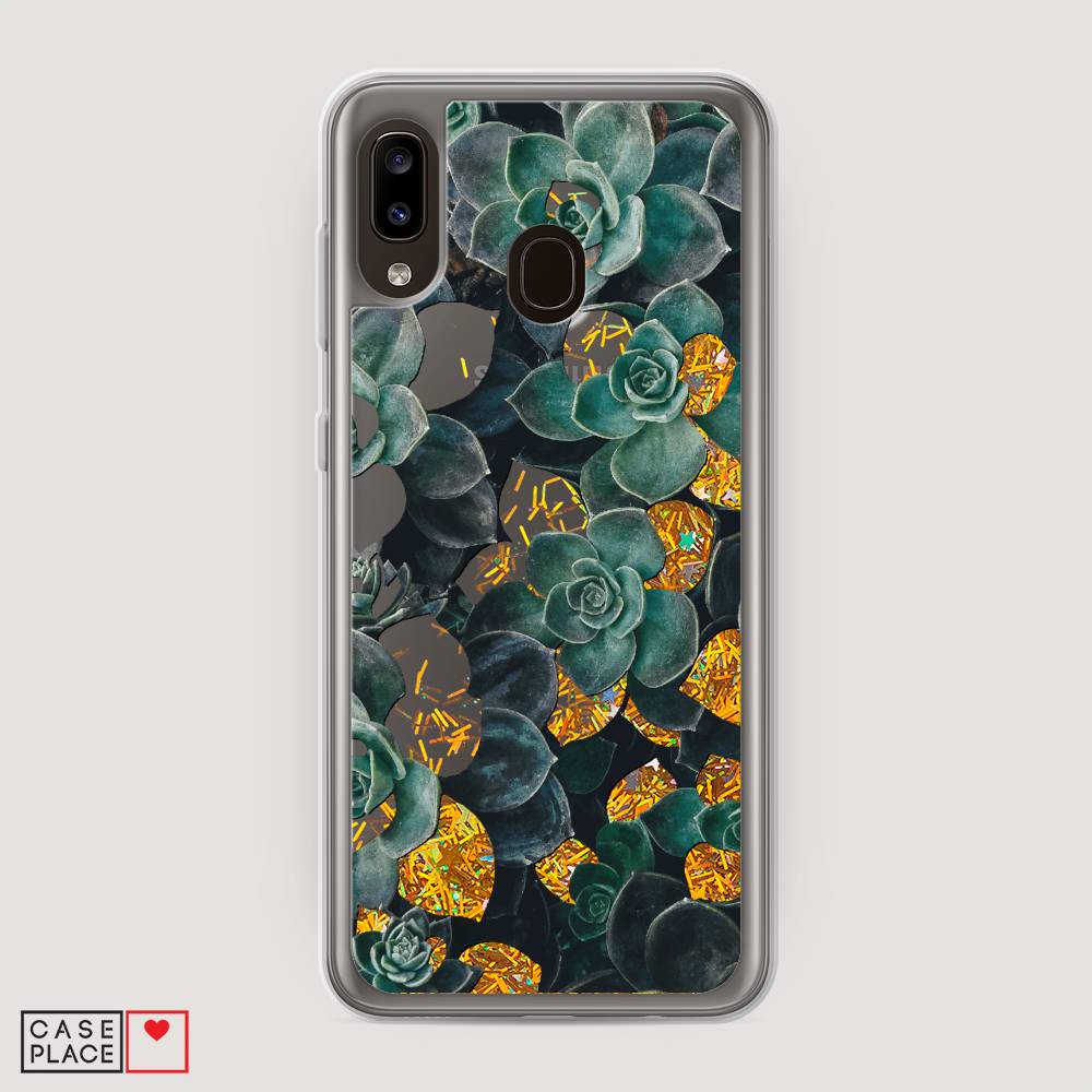 

Жидкий чехол с блестками "Сукуленты цветные" на Samsung Galaxy A20, 27690-1