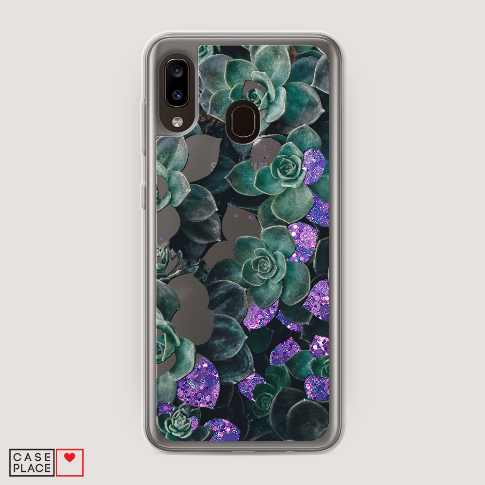 

Жидкий чехол с блестками "Сукуленты цветные" на Samsung Galaxy A20, 27692-1
