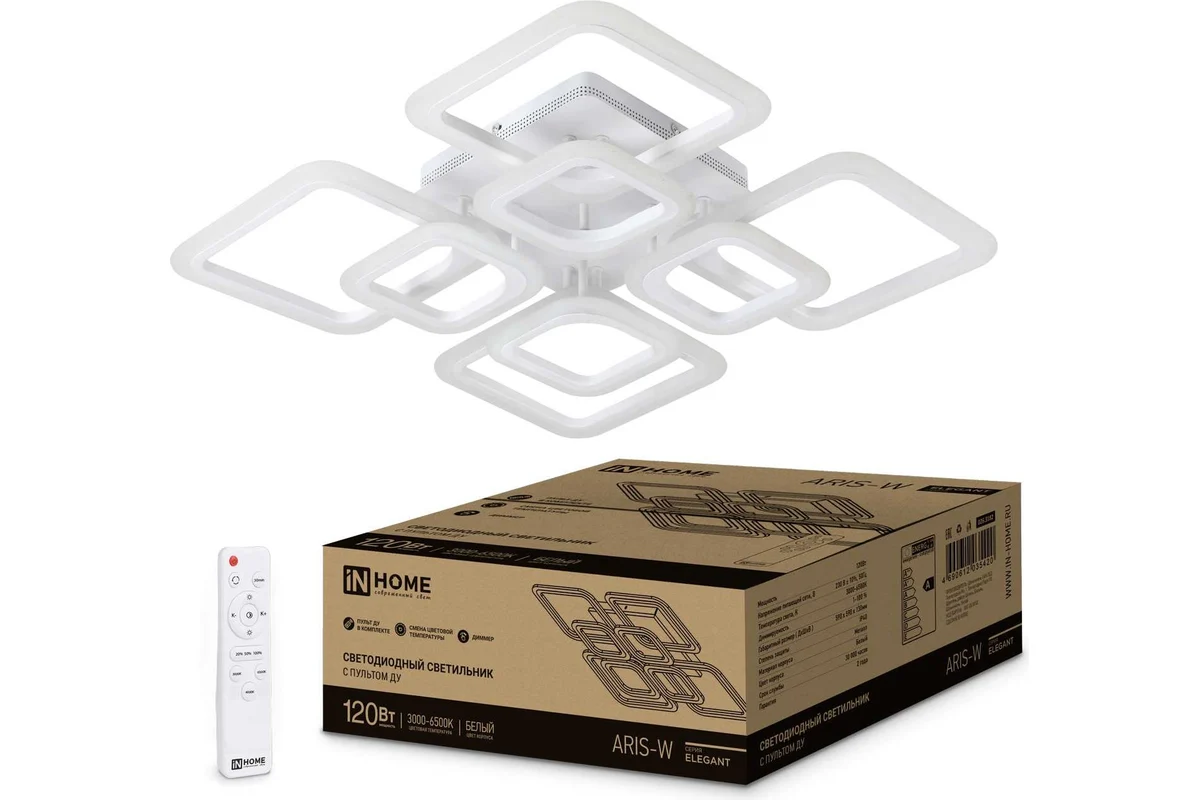 

Потолочный светильник IN HOME ELEGANT ARIS 4690612035420 120Вт led белый, ELEGANT ARIS