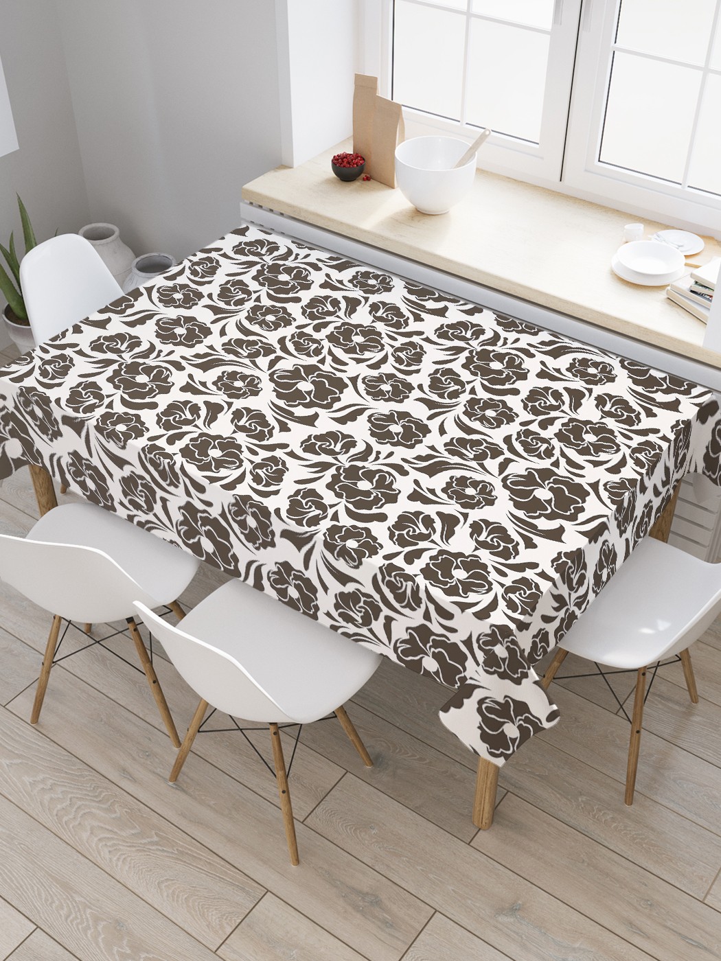 

Скатерть прямоугольная JoyArty "Шаблон роз" из оксфорда, 120x145 см, Белый, Шаблон роз