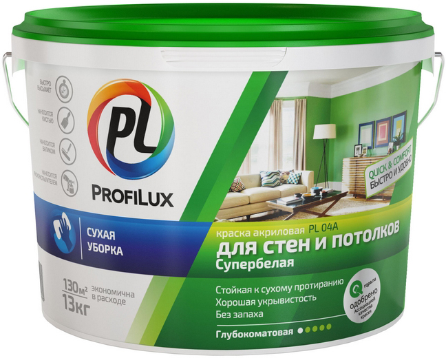 

Краска ВД Profilux PL-04A акриловая для стен и потолков супербелая ЗИМА 3кг 1 шт.