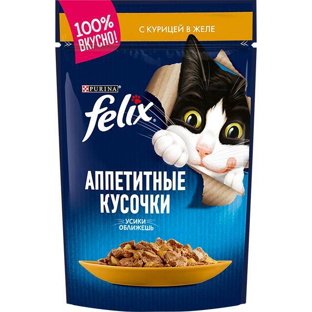 фото Влажный корм для кошек felix аппетитные кусочки с курицей, 75 г