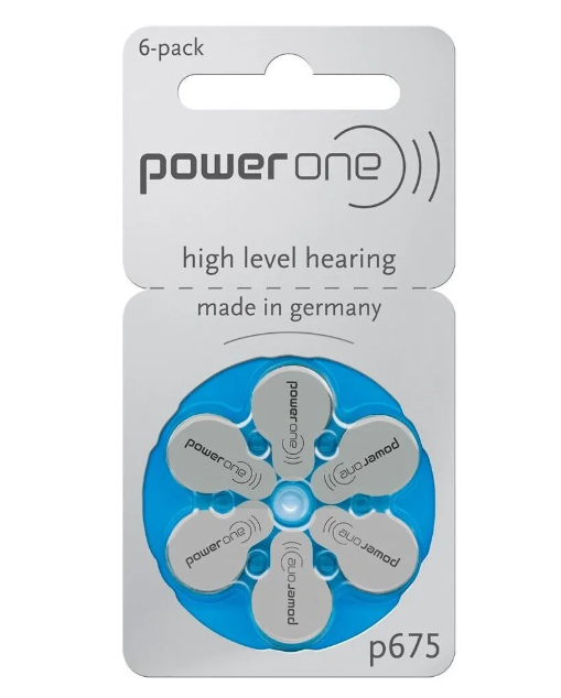 Батарейки Power One p675 для слуховых аппаратов тип 675, 1 блистер - 6 батареек