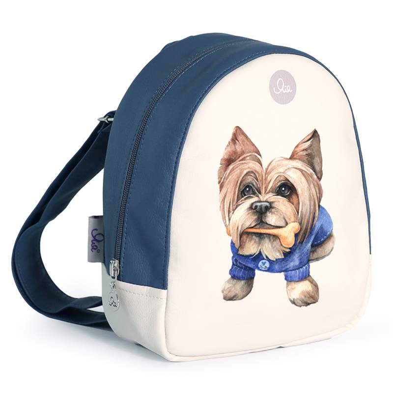 Рюкзак детский YA PLUS YA, собачка, синий бежевый