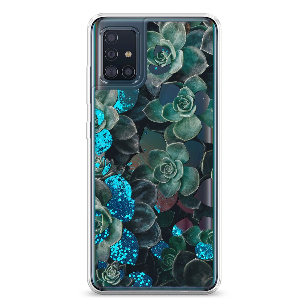 

Жидкий чехол с блестками "Сукуленты цветные" на Samsung Galaxy A51