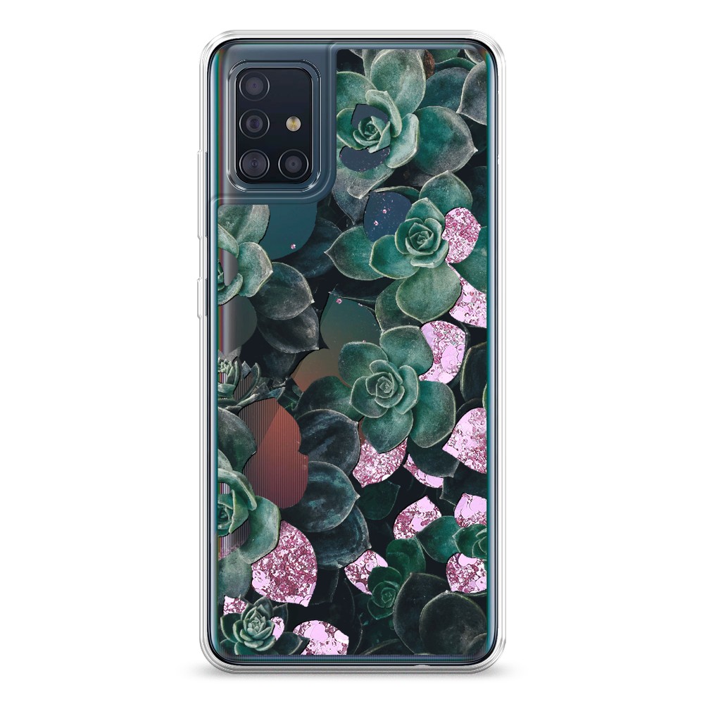 

Жидкий чехол с блестками "Сукуленты цветные" на Samsung Galaxy A51, 28994-1