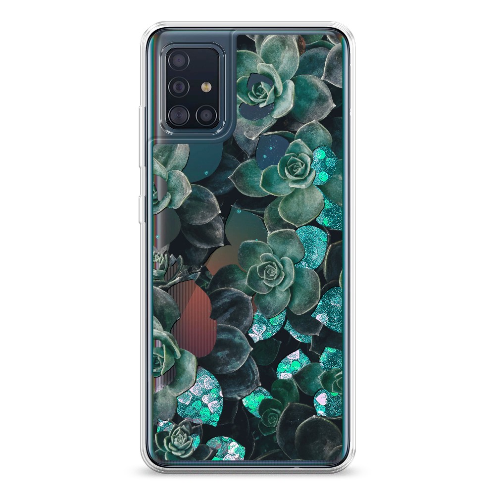 

Жидкий чехол с блестками "Сукуленты цветные" на Samsung Galaxy A51, 28995-1