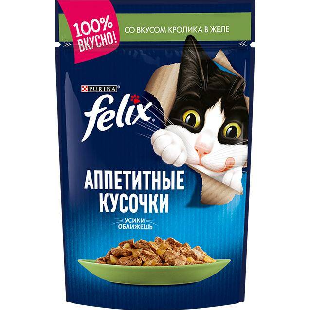 фото Влажный корм для кошек felix аппетитные кусочки кролик, повседневный 75 г