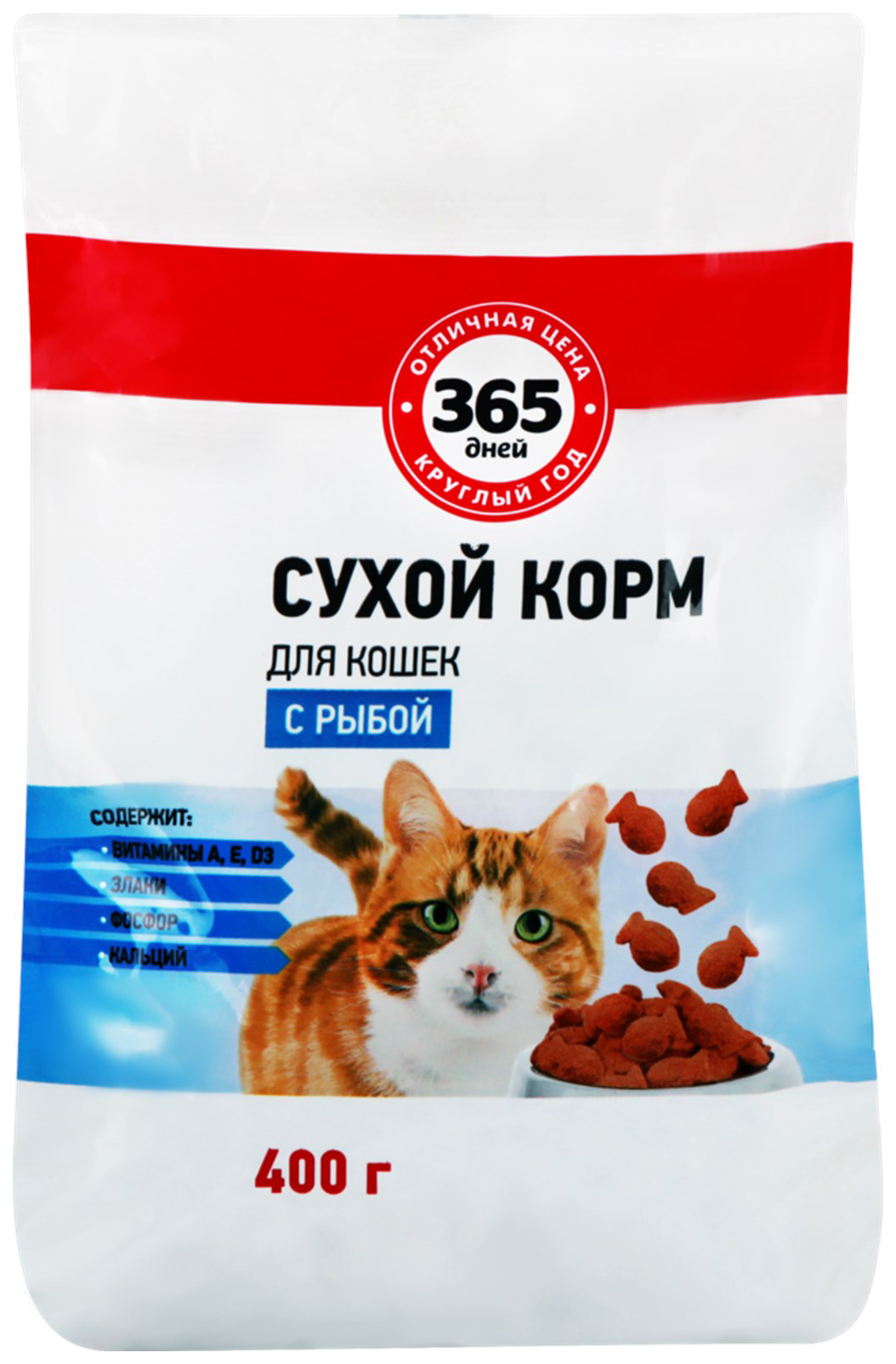 Сухой корм для кошек 365 дней, рыба, 0,4кг