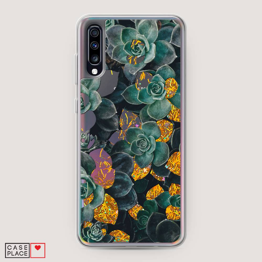 

Жидкий чехол с блестками "Сукуленты цветные" на Samsung Galaxy A70, 28190-1