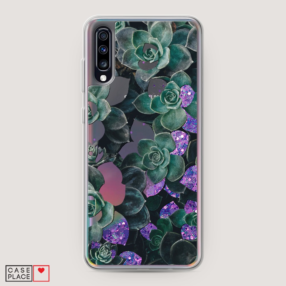 

Жидкий чехол с блестками "Сукуленты цветные" на Samsung Galaxy A70, 28192-1