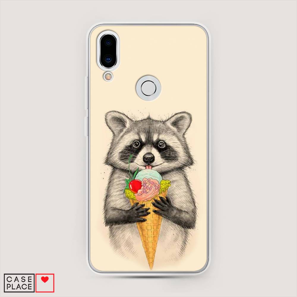 

Чехол Awog на Meizu Note 9 "Енот с мороженым", Бежевый;серый, 73350-10