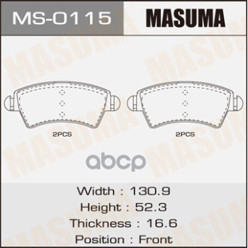 

Колодки Тормозные Peugeot 206 99-01 1.6-2.0 Передние Masuma Masuma Ms0115