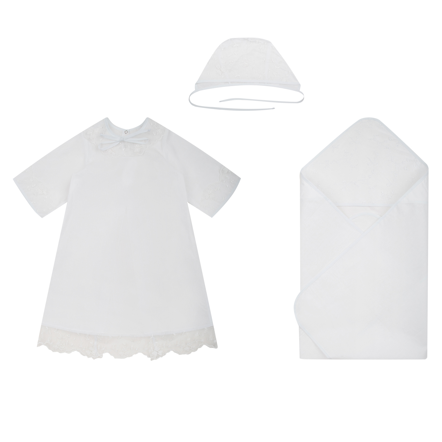 фото Крестильный набор рубашка/чепчик/пеленка зайка моя, цвет: белый р.62-68