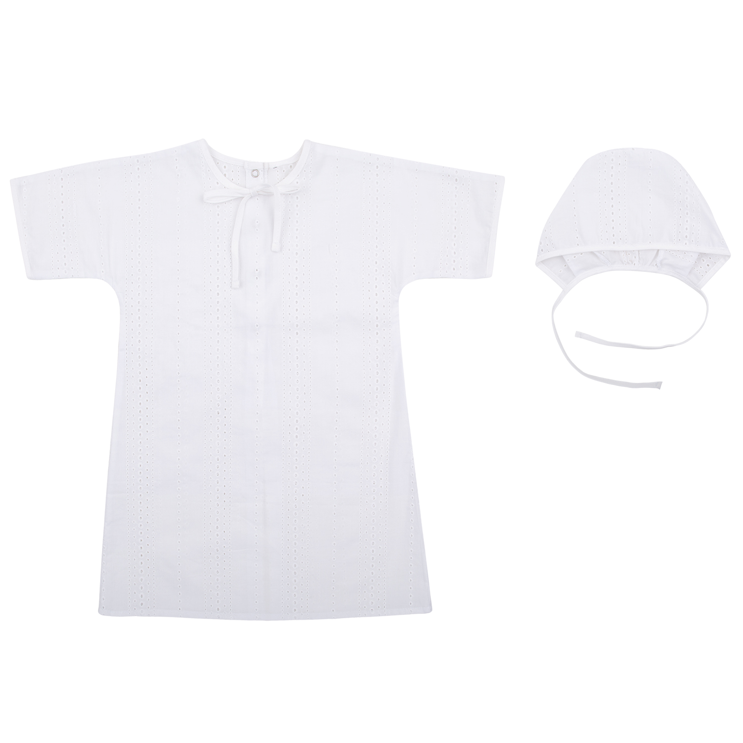 фото Крестильный набор рубашка/чепчик зайка моя newborn, цвет: белый р.74-80