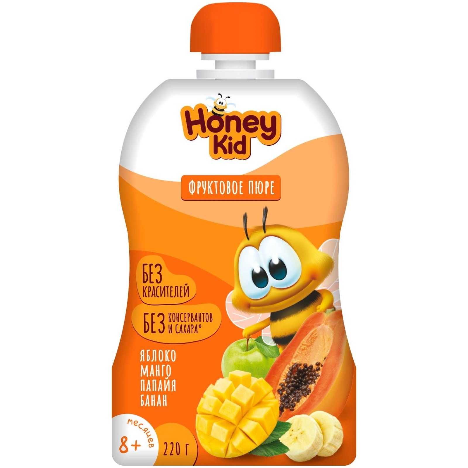Пюре Honey Kid Яблоко-манго-папайя-банан с 8 месяцев 220 г пюре фрутоняня 100г яблоко банан с 6 месяцев