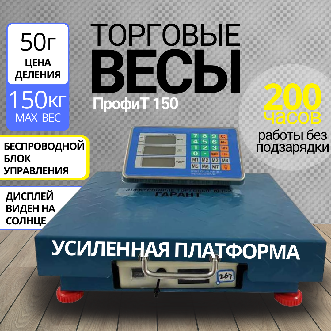 

Торговые весы напольные электронные беспроводные 150 кг Профит 32х42, Синий, R