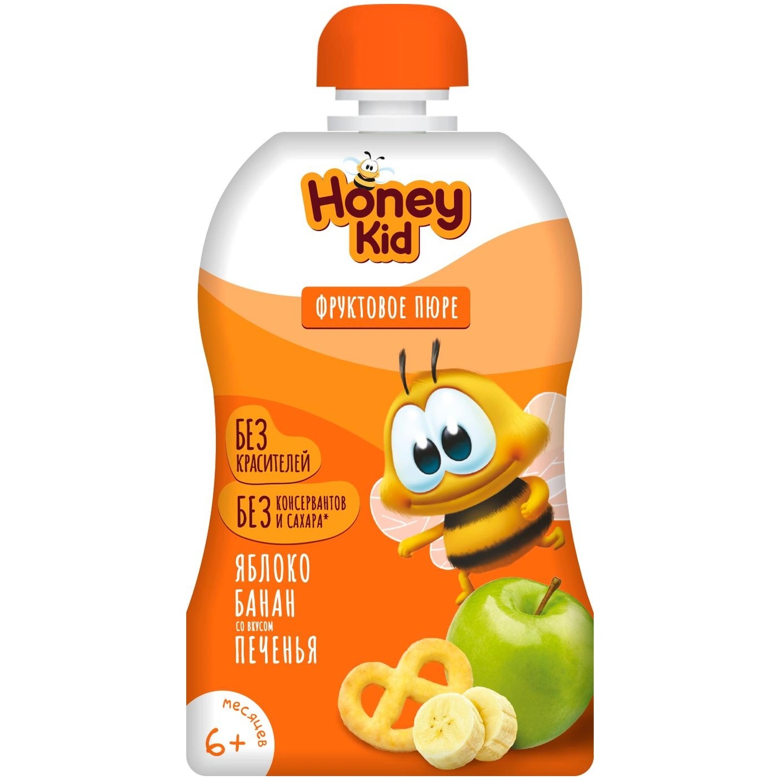 Пюре Honey Kid Яблоко-банан со вкусом печенья с 6 месяцев 90 г сок детский сады придонья яблоко прямого отжима с 4 месяцев 200 мл