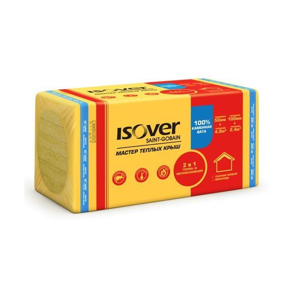 

Базальтовая вата Isover Мастер Теплых Крыш, 35кг/м³ 1000x600x100x4, 0,24м³/уп