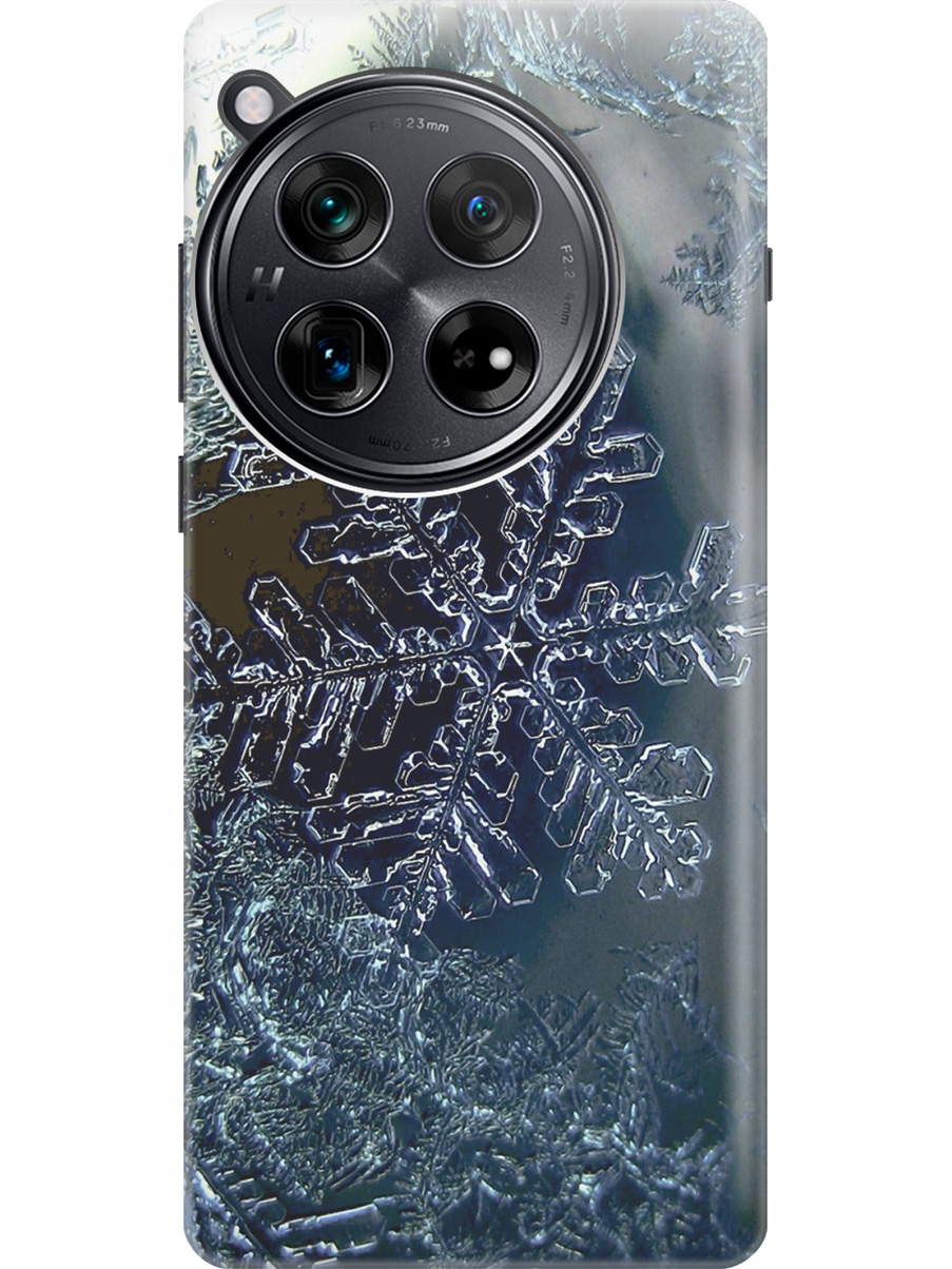 

Силиконовый чехол на OnePlus 12 с рисунком "Макро снежинка", Синий;черный, 20012114