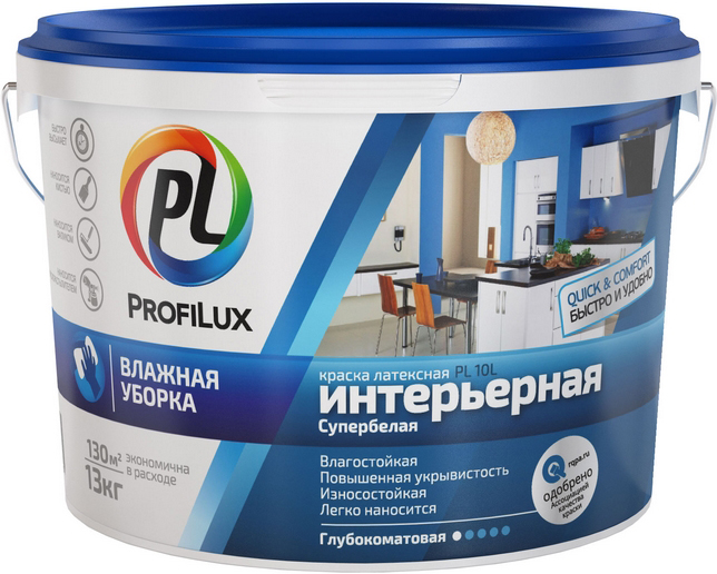 

Краска ВД ProfiLux PL-10L латексная интерьерная влагостойкая супербелая ЗИМА 1,4кг
