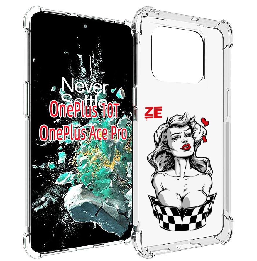 

Чехол MyPads черно белая девушка с красными губами женский для OnePlus 10T, Прозрачный, Tocco