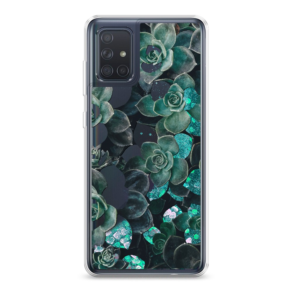 

Жидкий чехол с блестками "Сукуленты цветные" на Samsung Galaxy A71, 29095-1