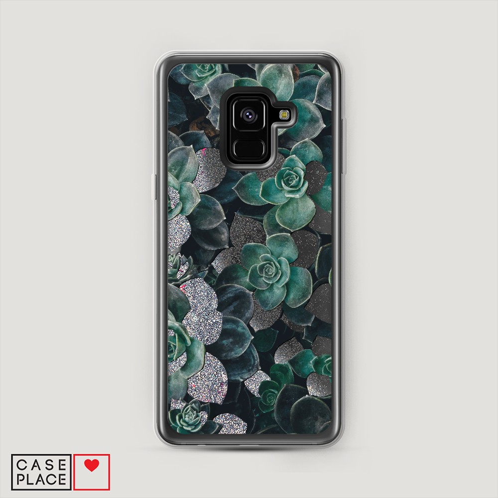 

Жидкий чехол с блестками "Сукуленты цветные" на Samsung Galaxy A8 2018, 25491-1