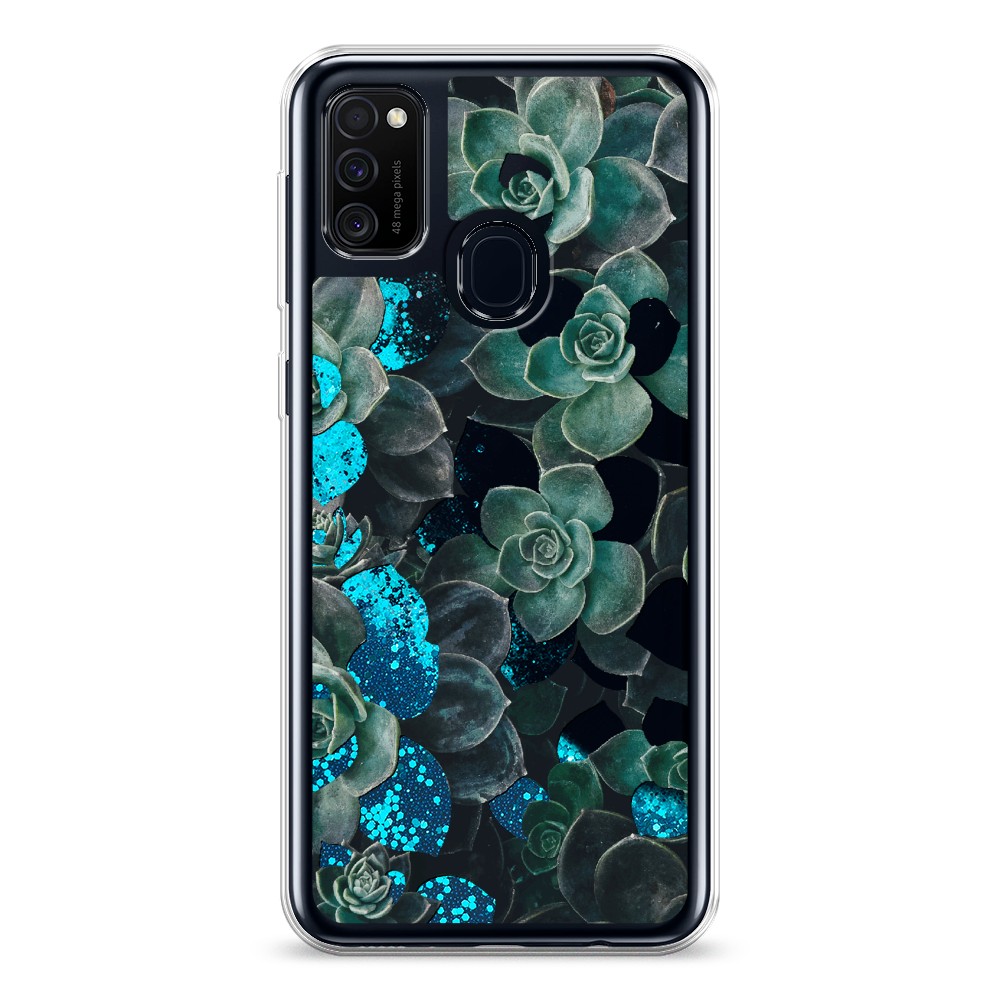 

Жидкий чехол с блестками "Сукуленты цветные" на Samsung Galaxy M21, 29793-1