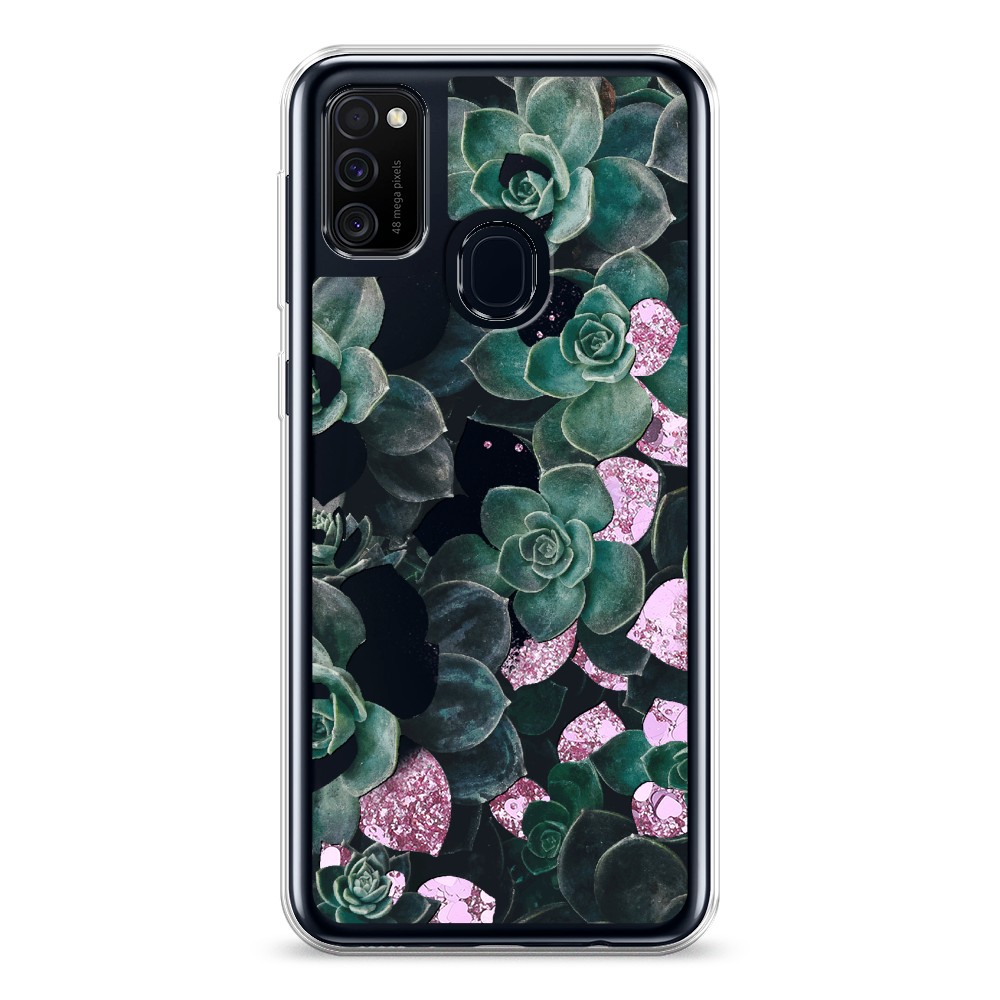 

Жидкий чехол с блестками "Сукуленты цветные" на Samsung Galaxy M30s, 29894-1