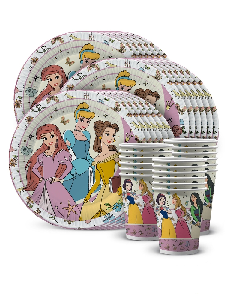 Набор одноразовой посуды ND Play Принцессы рисованные (тарелки 18 см, стаканы - по 18 шт.)