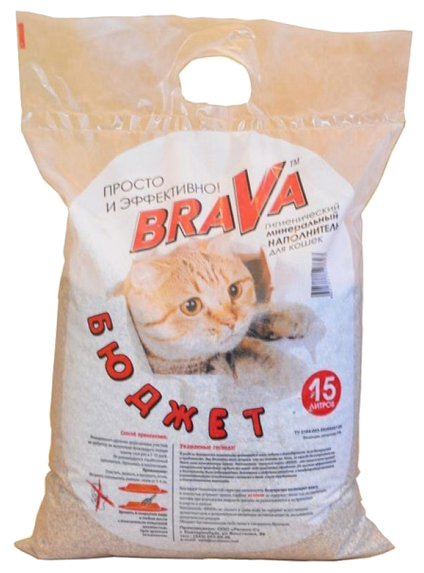 Впитывающий наполнитель для кошек Brava Бюджет минеральный, 10 кг, 15 л